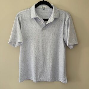 Peter Millar Boys Summer Comfort Polo Shirt White Blue Print Size L 11-12